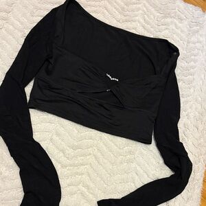 SHEIN Black Long Sleeve Crop Top with Rhinestone Detail
